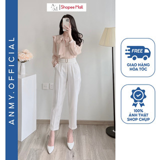Quần tây nữ lưng cao AMY dáng baggy cạp cao phối 2 cúc đồng siêu đẹp sang chảnh khóa sườn Q567