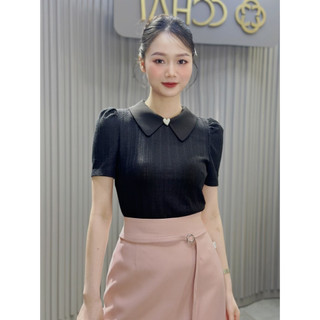 Áo Thun 𝐂𝐂𝐇𝐀𝐓 Dáng Ôm Kiểu Dệt Kim Phối Cổ Chất Liệu Thun Co Giãn 14TNC8004OT