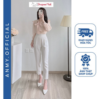 Quần tây nữ lưng cao AMY dáng baggy cạp cao siêu tôn dáng ống đứng khóa sườn đen trắng nâu Q536