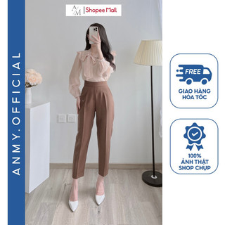 Quần baggy nữ lưng cao AMY ống rộng dáng suông cạp cao Combo 2 Chiếc siêu tôn dáng chất dày dặn Q536