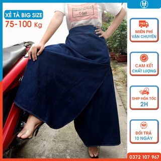 Váy chống nắng xẻ tà big size cho nữ dưới 100 kg vải jean cotton cao cấp có nút bấm chân H&T FASHION