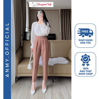 Quần baggy nữ lưng cao AMY ống rộng dáng suông cạp cao Combo 2 Chiếc siêu tôn dáng chất dày dặn Q390