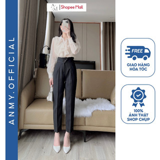 Quần baggy nữ lưng cao ANMY ống rộng dáng suông tôn dáng (Combo 2 chiếc) - Q588