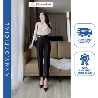 Quần tây nữ lưng cao AMY dáng baggy cạp cao siêu đẹp sang chảnh đủ size đen trắng nâu Q693