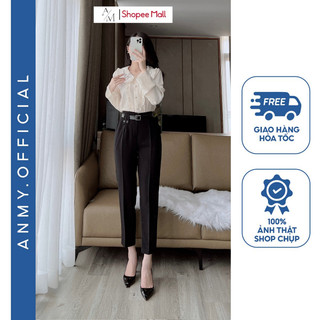 Quần tây nữ lưng cao AMY dáng baggy cạp cao siêu đẹp sang chảnh tặng kèm đai lưng da cao cấp Q628