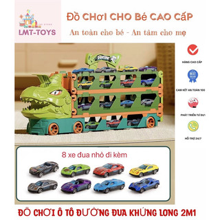 Đồ Chơi Ô Tô Hình Khủng Long 3 Tầng chở xe,biến hình mở ra Đường Đua dài 2m1 kèm 8xe ô tô đua nhỏ cho bé.