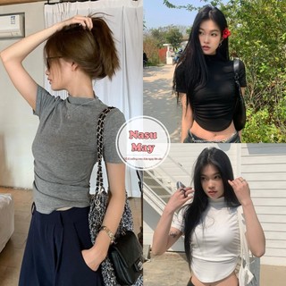 Áo croptop cổ lọ tay ngắn vạt bầu dáng ôm dễ phối đồ