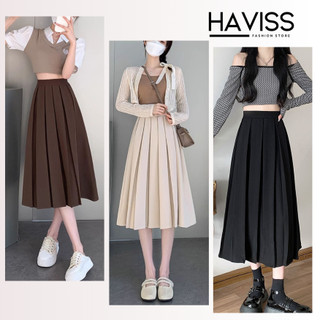 Chân váy xếp ly dáng dài Haviss cạp lưng cao dáng xòe chữ a kiểu dáng bigsize váy midi xếp li nhẹ nhàng thanh lịch