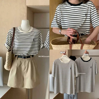 Huongmuoi áo pull kẻ thêu ngựa 2 màu form rộng - hàng wg.we mã 8014