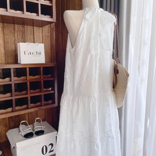 Đầm Váy Maxi Cổ Yếm Đuôi Cá Cột Nơ Lưng
