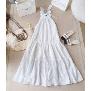 Đầm Váy Maxi Cổ Yếm Đuôi Cá Cột Nơ Lưng