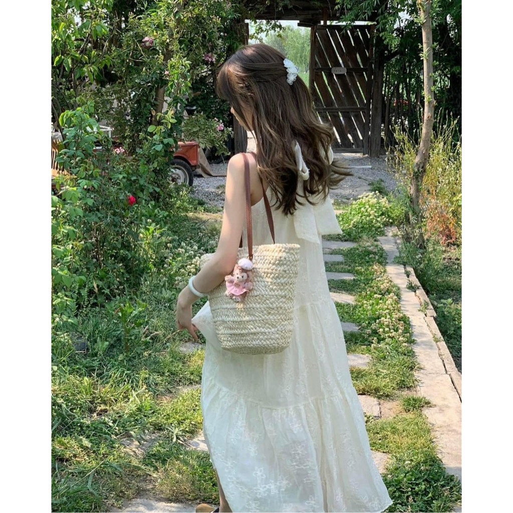 Đầm Váy Maxi Cổ Yếm Đuôi Cá Cột Nơ Lưng