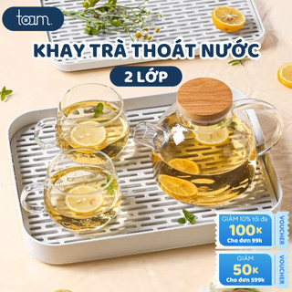 Khay úp ly cốc TOAM, khay trà nhựa PP cao cấp 2 lớp thoát nước chịu nhiệt sử dụng đa năng tiện ích cho gia đình