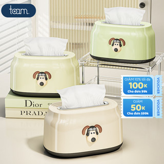 Hộp đựng khăn giấy để bàn TOAM họa tiết hình dog dễ thương, chất liệu nhựa PP cao cấp bền đẹp