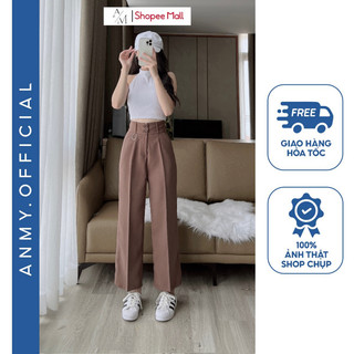 Quần suông ống rộng nữ lưng cao AMY ống rộng dáng suông cạp cao tôn dáng chất vải không nhăn xù Q479