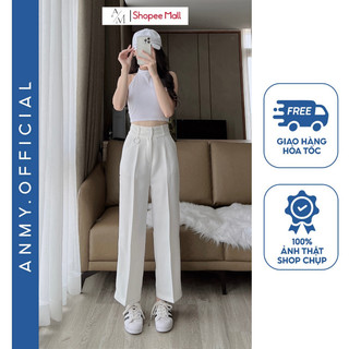 Quần suông ống rộng nữ lưng cao AMY cạp cao siêu đứng form tôn dáng vải không nhăn không xù Q479