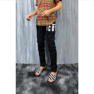 Quần jean nam đen DSQ chất vải bò co giãn phối hoạ tiết icon cao cấp