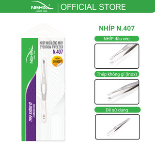 Nhíp nhổ lông mày, lông mũi, lông nách, tóc bạc inox vỉ giấy kềm nghĩa n.407 - đầu xéo