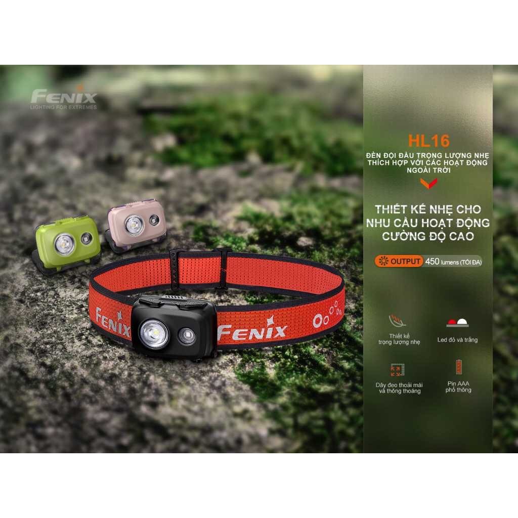 Đèn Pin Đội Đầu Siêu Nhẹ FENIX HL16 Công suất 450 Lumen Dùng Pin AAA Bảo Hành 5 Năm Đèn Chạy Trail Đ