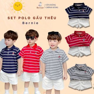 Bộ tay ngắn bộ polo sọc kèm quần short trắng bé trai phong cách Hàn quốc size 1 tới 7 tuổi BERNIE