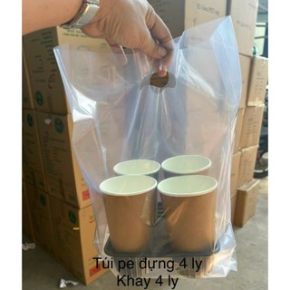 1kg Túi đựng khay 4 ly, TÚI 4 LY, túi đựng hộp bánh, túi PE hột xoài dày đựng khay 4 ô túi nilon dày đựng ly