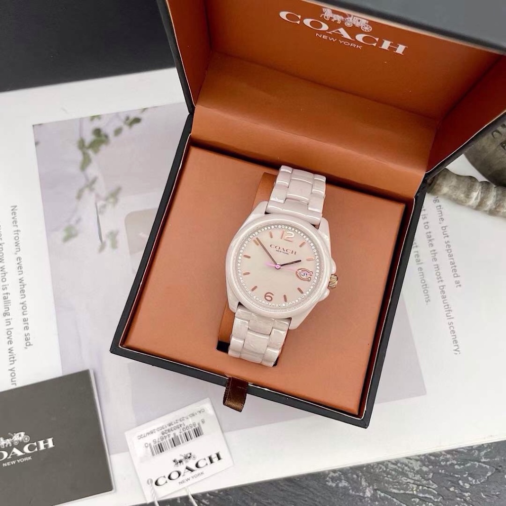 Đồng hồ nữ Coach 14503926 Greyson Pink Ceramic Blush Dial Women's Watch, Full box, Luxury diamond wa