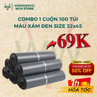 Combo 100 Túi Đóng Hàng Niêm Phong Màu Xám Đen Size 32x45, Túi Gói Hàng Niêm Phong 3 Lớp, Keo Dính Sẵn Chắc Chắn