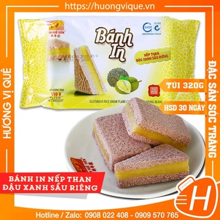 Bánh In Nếp Than Đậu Xanh Sầu Riêng Tân Huê Viên - Túi 360g(6 Cái) - Đặc Sản Sóc Trăng