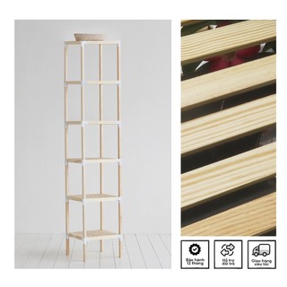 Kệ sách đầu giường 6 tầng gỗ thông mỹ 35x35x165cm, kệ để đồ đa năng, kệ gỗ decor tổ ong, kệ bếp
