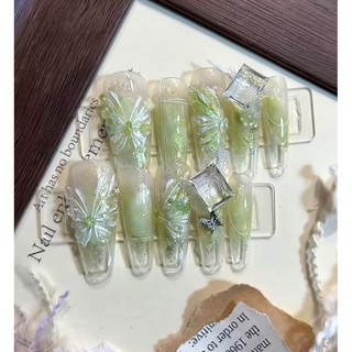 Nailbox thiết kế, màu thạch xanh , gắn đá pha lê - 720