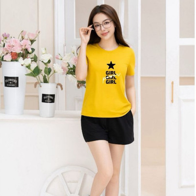 Bộ quần áo thun nữ dáng vừa NB26 in chữ GIRL chất cotton Loza VP37