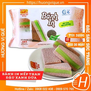 Bánh In Nếp Than Đậu Xanh Dứa Tân Huê Viên - Túi 320g(Túi 6 Cái) - Đặc Sản Sóc Trăng