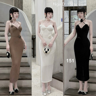 Đầm body kết hoa sang chảnh cổ dây dáng dài slay a15