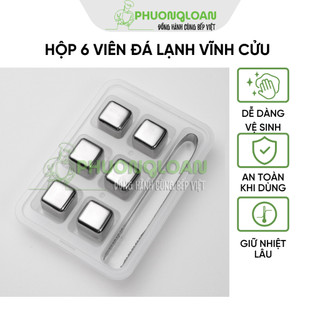 Hộp 6 viên đá Inox 304 lạnh vĩnh cửu kèm kẹp gắp