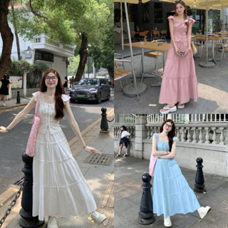 [S2.757] Set Áo Thô Cánh Tiên Mix Chân Váy Xoè Tầng Dáng Dài Hàng 2 Lớp Dày Dặn 3 Màu