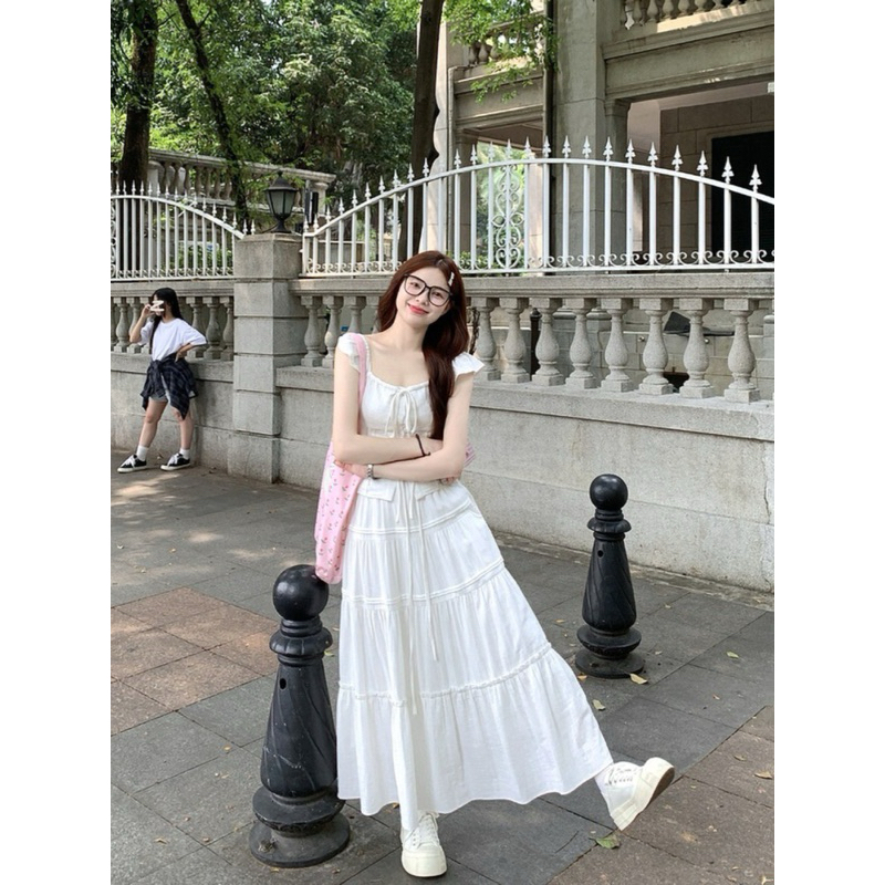 [S2.757] Set Áo Thô Cánh Tiên Mix Chân Váy Xoè Tầng Dáng Dài Hàng 2 Lớp Dày Dặn 3 Màu | BigBuy360 - bigbuy360.vn