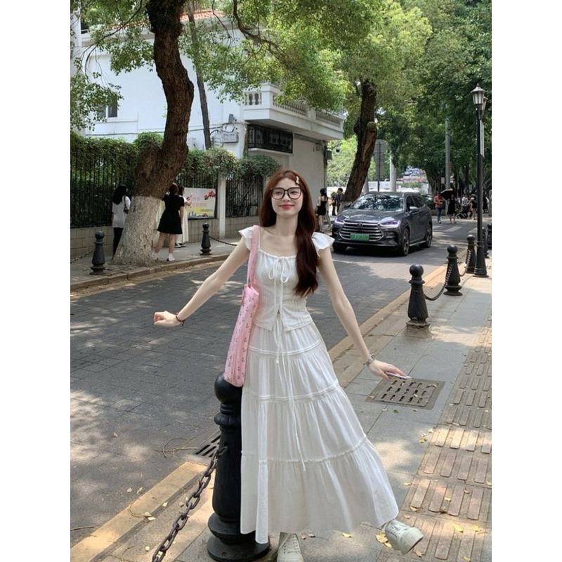[S2.757] Set Áo Thô Cánh Tiên Mix Chân Váy Xoè Tầng Dáng Dài Hàng 2 Lớp Dày Dặn 3 Màu | BigBuy360 - bigbuy360.vn