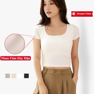 Áo Croptop Body Nữ Tay Ngắn Cổ Vuông Madela Dáng Ôm Body, Croptop Ngắn Tay Nữ Cổ Vuông