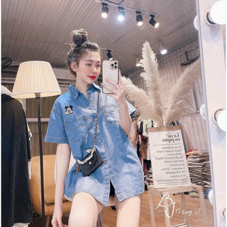 Áo sơ mi bò in hình, áo jean ngắn tay in hình phong cách trẻ trung, năng động