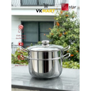 Bộ nồi xửng hấp inox Fivestar 2 in 1 nắp kính 3 đáy sử dụng được với bếp từ, bếp gas ĐK: 24cm