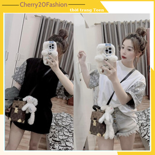Áo phông dáng rộng hoạ tiết ống tay nam nữ chất vải cotton mát thời trang