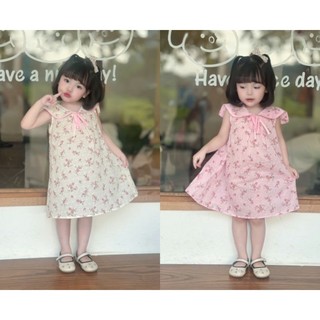 Váy thô hoa sát nách cổ thắt nơ cực xinh cho bé