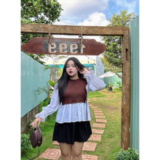 Áo sơ mi bigsize nữ tiểu thư dáng babydoll phối bèo xinh xắn chất vải xoa phối nỉ gân phù hợp bốn mùa SM40