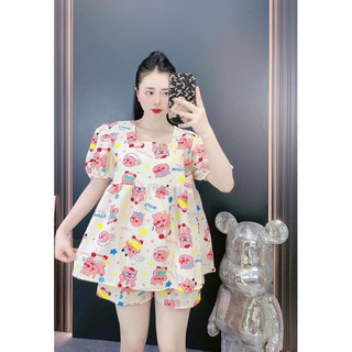 Sét bộ babydoll in hoạ tiết hoạt hình dễ thương
