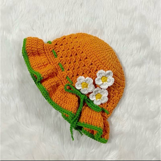 Nón len bèo bé gái 3 hoa handmade