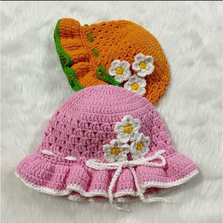 Nón len bé gái. Nón len bèo 3 hoa handmade