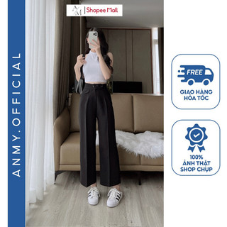Quần suông ống rộng nữ lưng cao AMY dáng suông cạp cao tôn dáng chất vải không nhăn xù Q1002