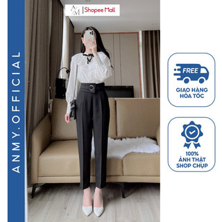 Quần baggy nữ lưng cao AMY ống rộng dáng suông cạp cao Combo 2 Chiếc siêu tôn dáng chất dày dặn Q514