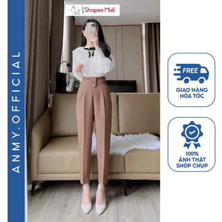 Quần tây nữ lưng cao AMY dáng baggy cạp cao siêu tôn dáng ống đứng khóa sườn đen trắng nâu Q514