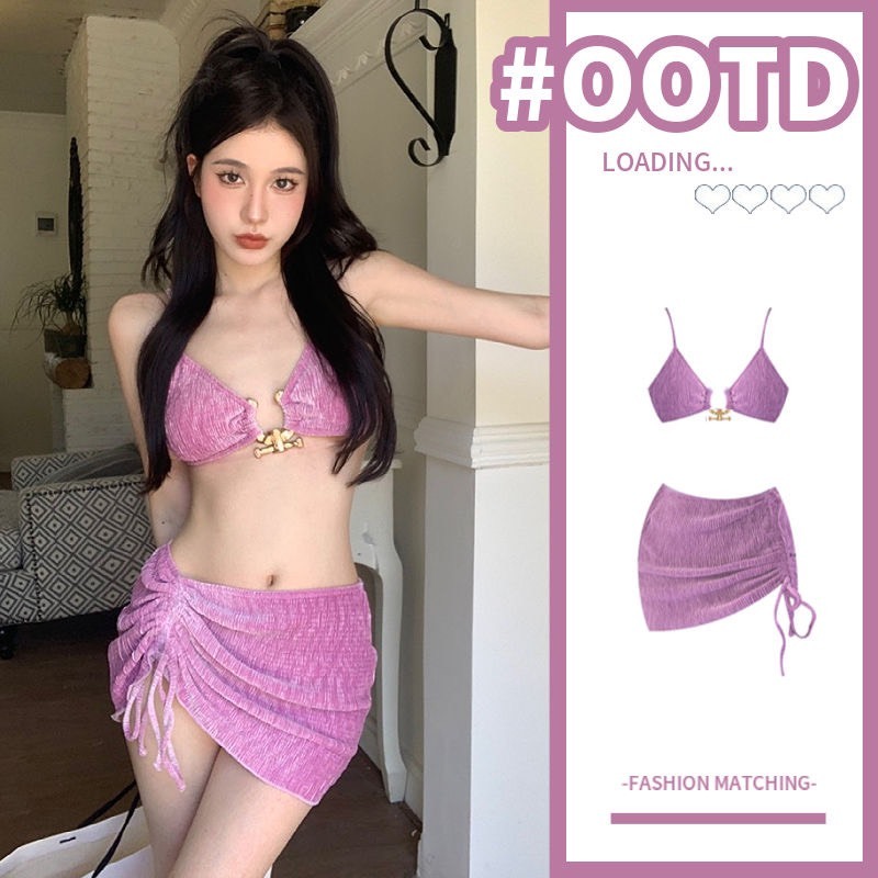 Set bộ đồ bơi bikini 3 món có đệm ngực kèm quần quây che khuyết điểm phong cách tỷ tỷ HMH BKN09 | BigBuy360 - bigbuy360.vn